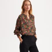 Blouse col rond imprimé floral, manches longues