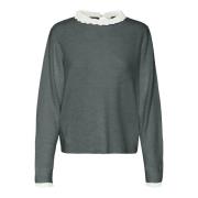 Pull fine maille, col broderie anglaise