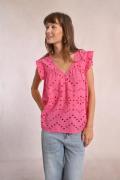 Blouse brodée manches courtes col V