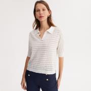 Pull col polo en maille pointelle, lin majoritaire