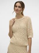 Pull col rond brodé manches 3/4