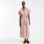 Robe longue rayée en coton lin, manches 3/4