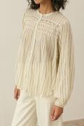 Blouse col rond rayée brodée manches longues JALLY