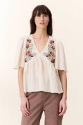 Blouse ample col V brodée, manches papillon, CHOLY