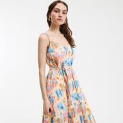 Robe longue évasée à fines bretelles, imprimée