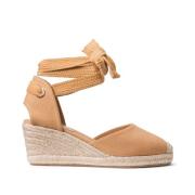 Espadrilles à talon compensé, laçage cheville