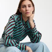 Chemise satinée à rayures, manches longues