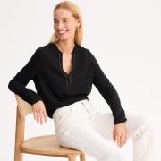 T-shirt en lin, col tunisien, manches longues