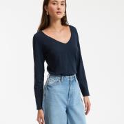 T-shirt en coton bio, col V, manches longues